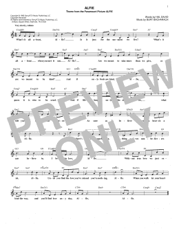 page one of Alfie (Lead Sheet / Fake Book)