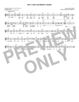 page one of Only Love Can Break A Heart (Lead Sheet / Fake Book)