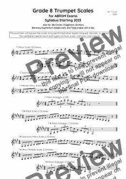 page one of Trumpet Scales Grade 8. For the new ABRSM Syllabus from 2023.