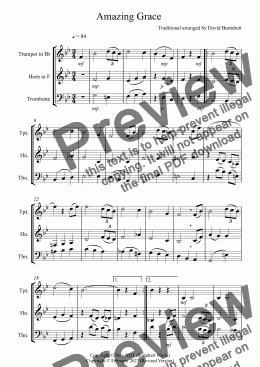 page one of Amazing Grace for Brass Trio