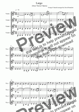 page one of Largo by Handel for Violin Quartet
