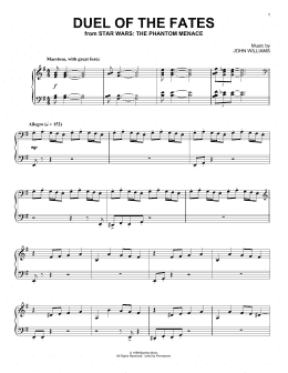 page one of Duel Of The Fates (from Star Wars: The Phantom Menace) (Piano Solo)