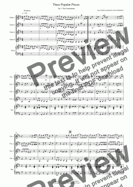 page one of 3 Popular Pieces for Violin Quartet