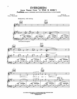 page one of Evergreen (Love Theme from A Star Is Born) (Piano, Vocal & Guitar Chords (Right-Hand Melody))