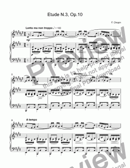 page one of Chopin - Etude No.3 in E-major for trumpet Bb & piano
