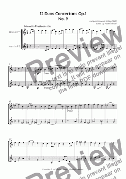page one of Gallay - 12 Duos Concertans Op. 1 No. 9 'Minuetto presto'
