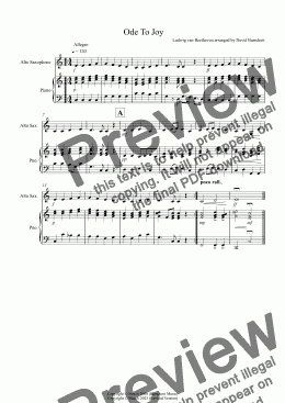 page one of Ode To Joy for Alto Saxophone and Piano
