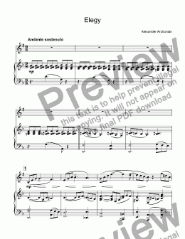 page one of  Arutiunian - Elegy for trumpet Bb & piano