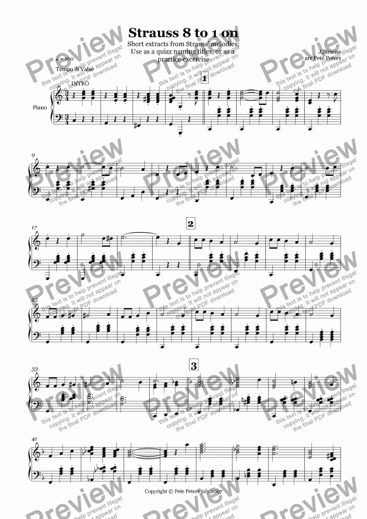 page one of Strauss Medley Quizz [piano solo]