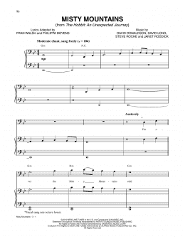 page one of Misty Mountains (from The Hobbit: An Unexpected Journey) (Piano, Vocal & Guitar Chords (Right-Hand Melody))