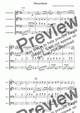 page one of Shenandoah for Double Bass Quartet