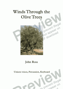 page one of Winds Through the Olive Trees (Unison voices, Percussion, Keyboard)