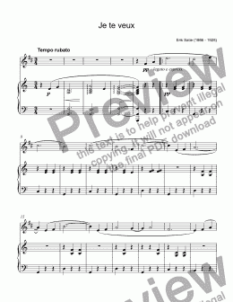 page one of Satie - Je te veux for trumpet Bb & piano