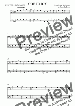 page one of Ode To Joy for Trombone Duet