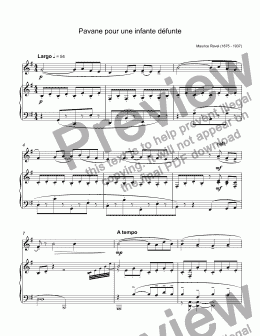 page one of Ravel - Pavane pour une infante défunte for trumpet C & piano