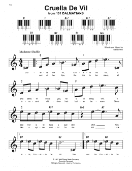 page one of Cruella De Vil (from 101 Dalmatians) (Super Easy Piano)