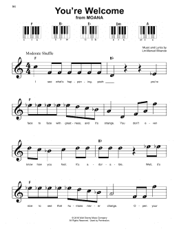 page one of You're Welcome (from Moana) (Super Easy Piano)