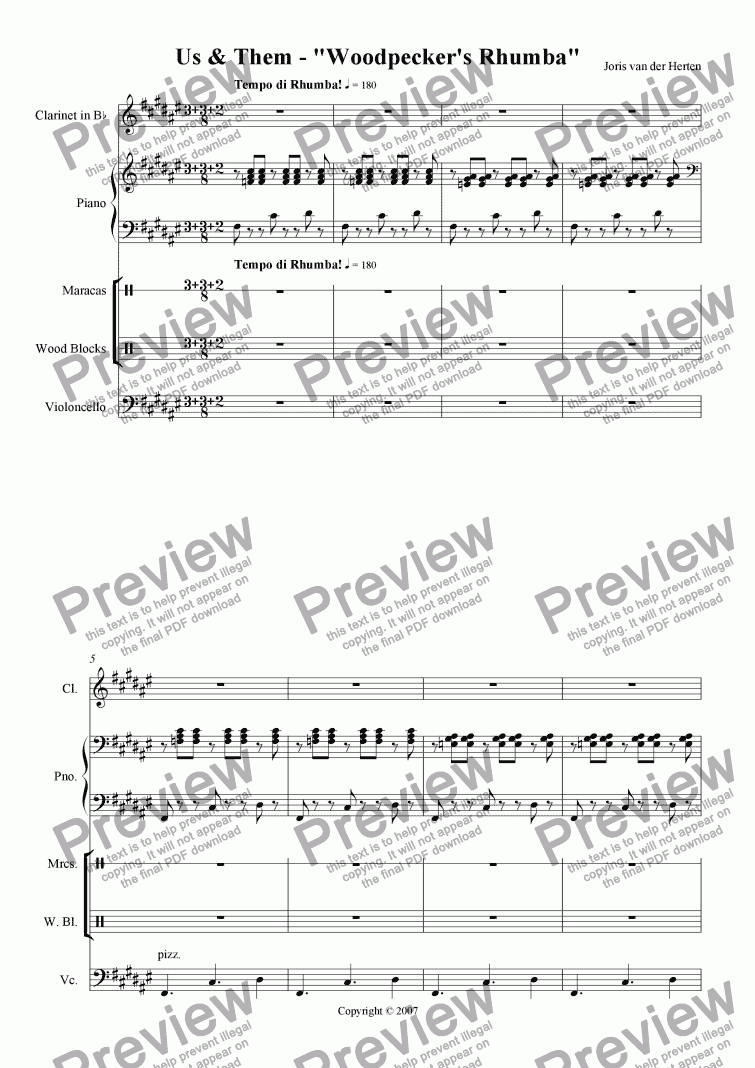 page one of Woodpecker’s Rhumba (juvenilia, mixed ensemble)