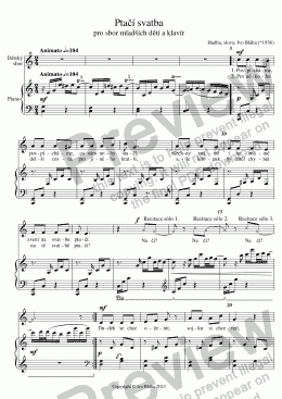 page one of PTAČÍ SVATBA pro sbor mladších dětí a klavír