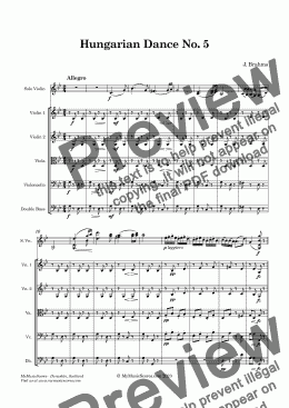 page one of Brahms Hungarian Dance No. 5 for violin and string orchestra 