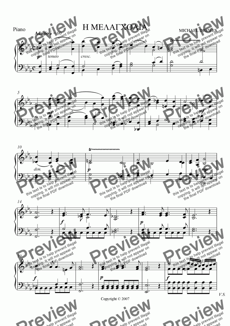 page one of The Melancholy (Piano Reduction)