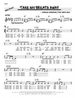 page one of Take My Breath Away (Love Theme) (Real Book – Melody, Lyrics & Chords)