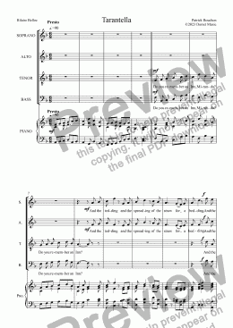 page one of Tarantella (Hilaire Belloc) for S.A.T.B. Choir and Piano
