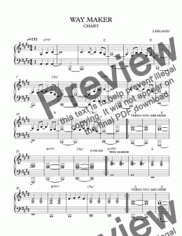 Way Maker sheet music for voice, piano or guitar (PDF)