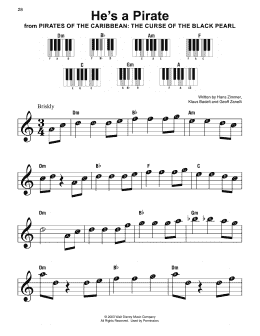 page one of He's A Pirate (from Pirates Of The Caribbean: The Curse of the Black Pearl) (Super Easy Piano)
