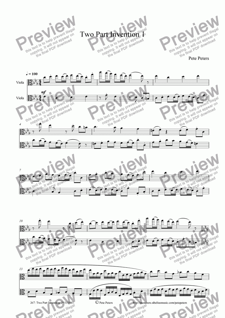 page one of Two Part Invention 1 {Two Violas} Duet