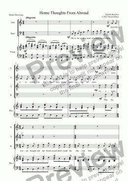 page one of Home Thoughts From Abroad (Robert Browning) for S.A.T.B. Choir  and Piano