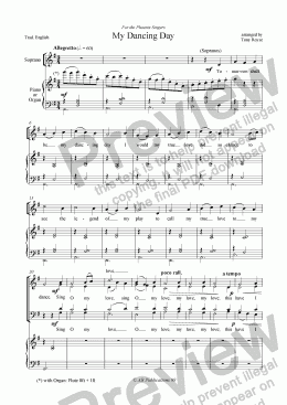 page one of Carol: My Dancing Day  (SATB + Keyboard)