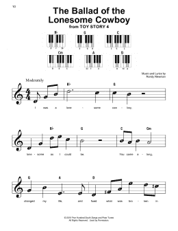 page one of The Ballad Of The Lonesome Cowboy (from Toy Story 4) (Super Easy Piano)