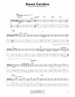 page one of Sweet Caroline (Easy Bass Tab)