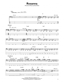 page one of Rosanna (Easy Bass Tab)