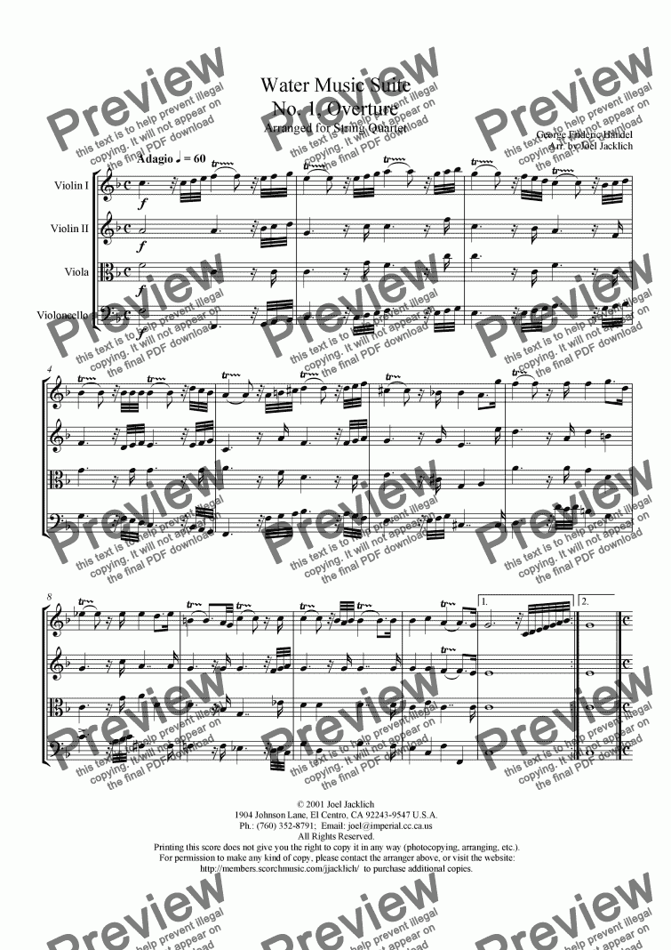 page one of Water Music Suite, No. 1, Overture (F)