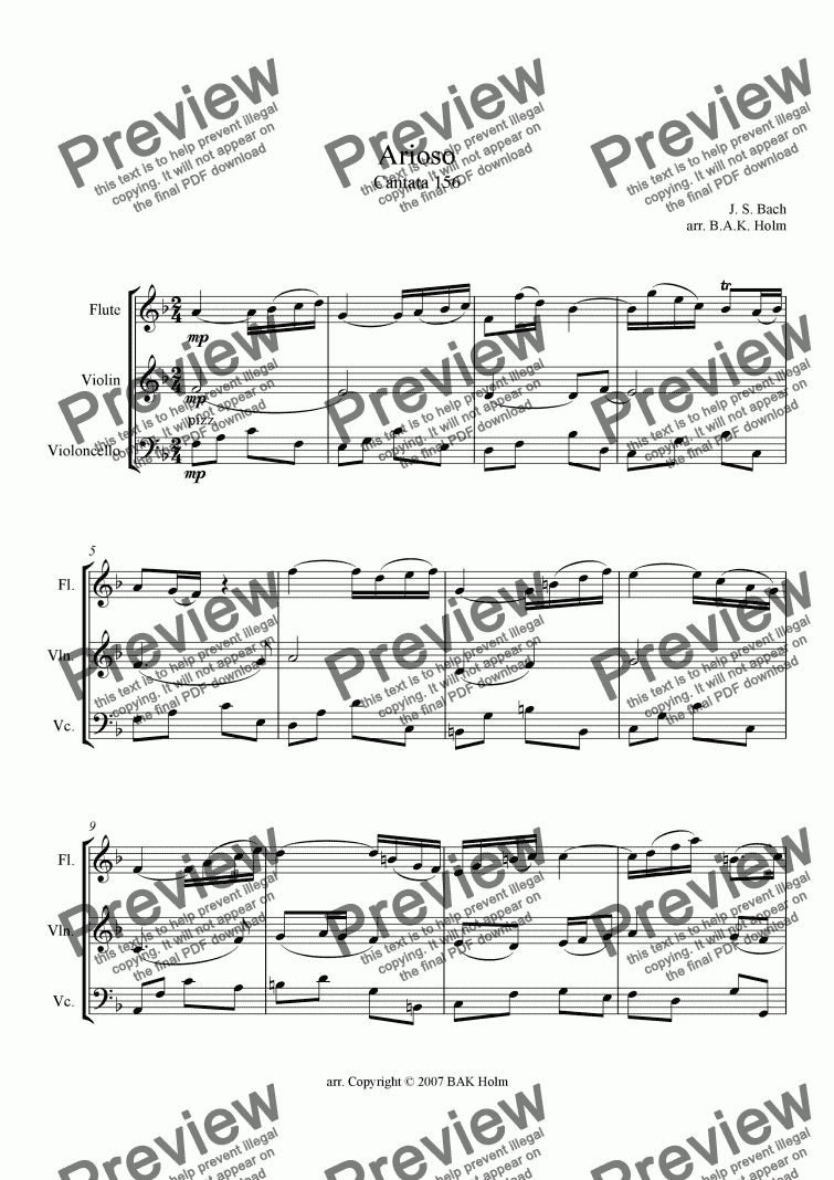 page one of Arioso-Bach (flute, violin, and cello)