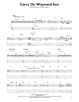 page one of Carry On Wayward Son (Easy Bass Tab)