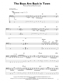 page one of The Boys Are Back In Town (Easy Bass Tab)