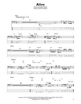 page one of Alive (Easy Bass Tab)