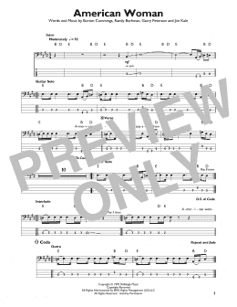 page one of American Woman (Easy Bass Tab)