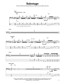 page one of Sabotage (Easy Bass Tab)