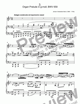 page one of Bach - Organ Prelude in g-moll, BWV 569 for trumpet С & piano
