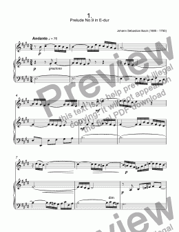 page one of Bach - Prelude No.9 in E-dur, BWV 878 from ''The Well-Tempered Clavier'' for trumpet С & piano
