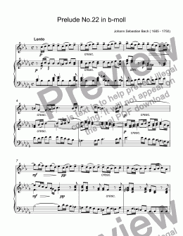 page one of Bach - Prelude No.22 in b-moll, BWV 867 from ''The Well-Tempered Clavier'' for trumpet Bb & piano