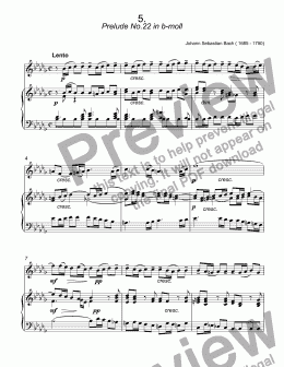 page one of Bach - Prelude No.22 in b-moll, BWV 867 from ''The Well-Tempered Clavier'' for trumpet C & piano