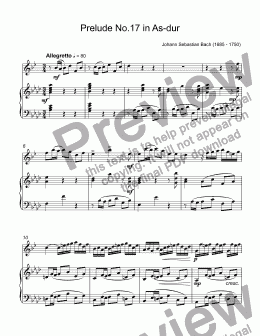 page one of Bach - Prelude No.17 in As-dur, BWV 862 from ''The Well-Tempered Clavier'' for trumpet Bb & piano