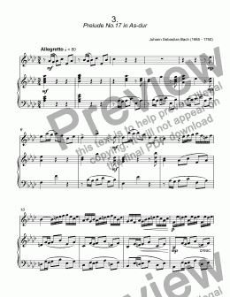 page one of Bach - Prelude No.17 in As-dur, BWV 862 from ''The Well-Tempered Clavier'' for trumpet C & piano