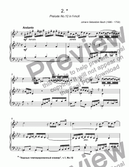 page one of Bach - Prelude No.12 in f-moll, BWV 857 from ''The Well-Tempered Clavier'' for trumpet Bb & piano