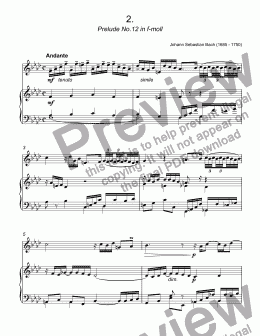 page one of Bach - Prelude No.12 in f-moll, BWV 857 from ''The Well-Tempered Clavier'' for trumpet С & piano